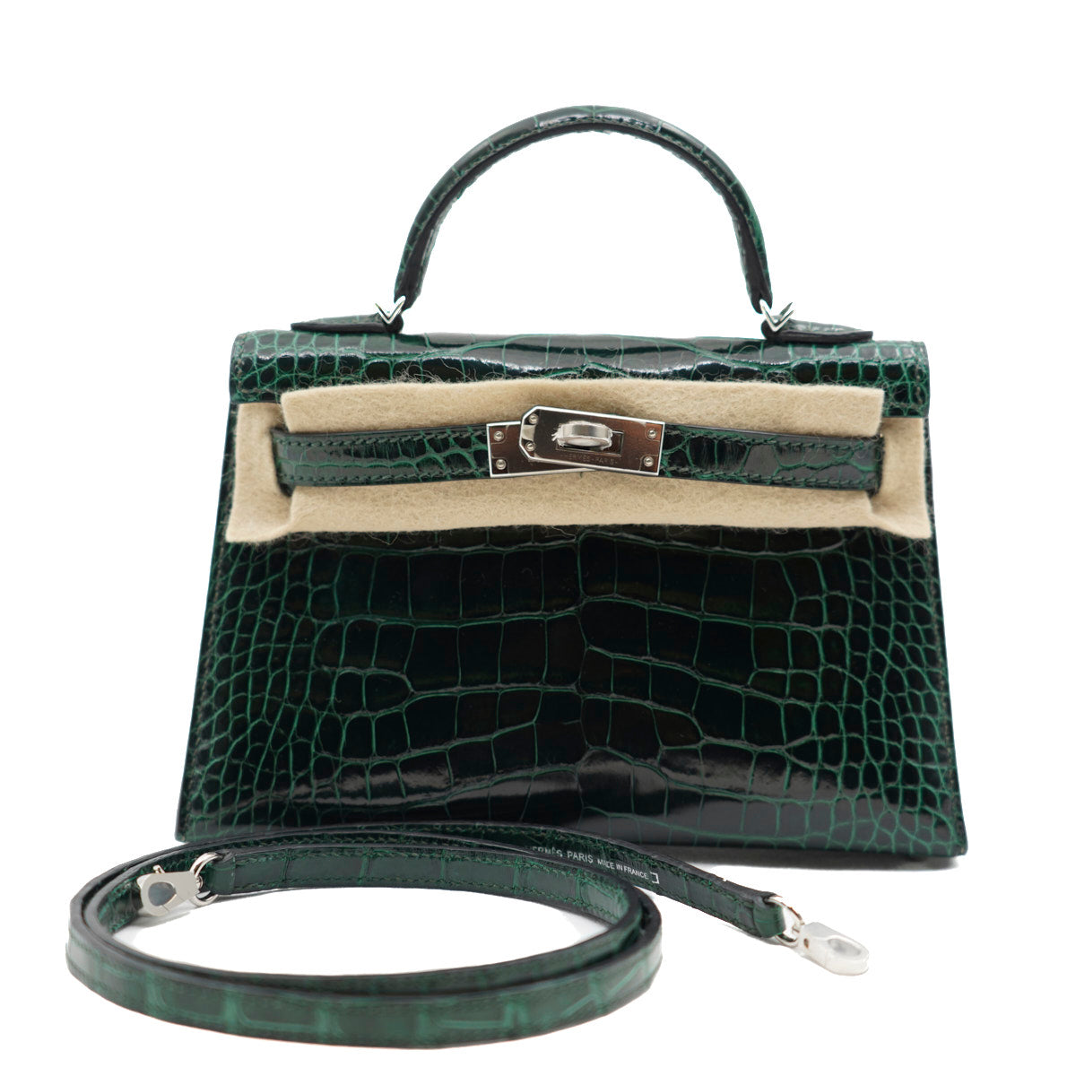Hermès Mini Kelly Emeraude/Shiny Croco/PHW