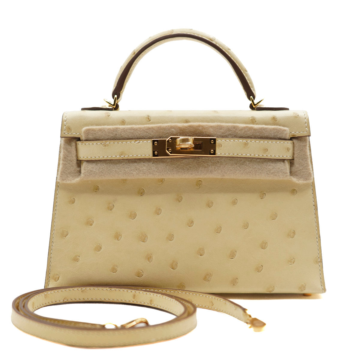 Hermès Mini Kelly Vanilla/Ostrich/GHW