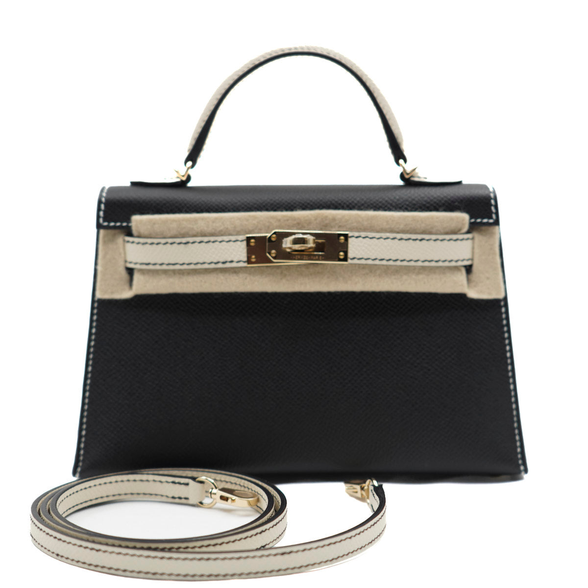 Hermès Mini Kelly Two tone Black/Craie/Epsom/GHW