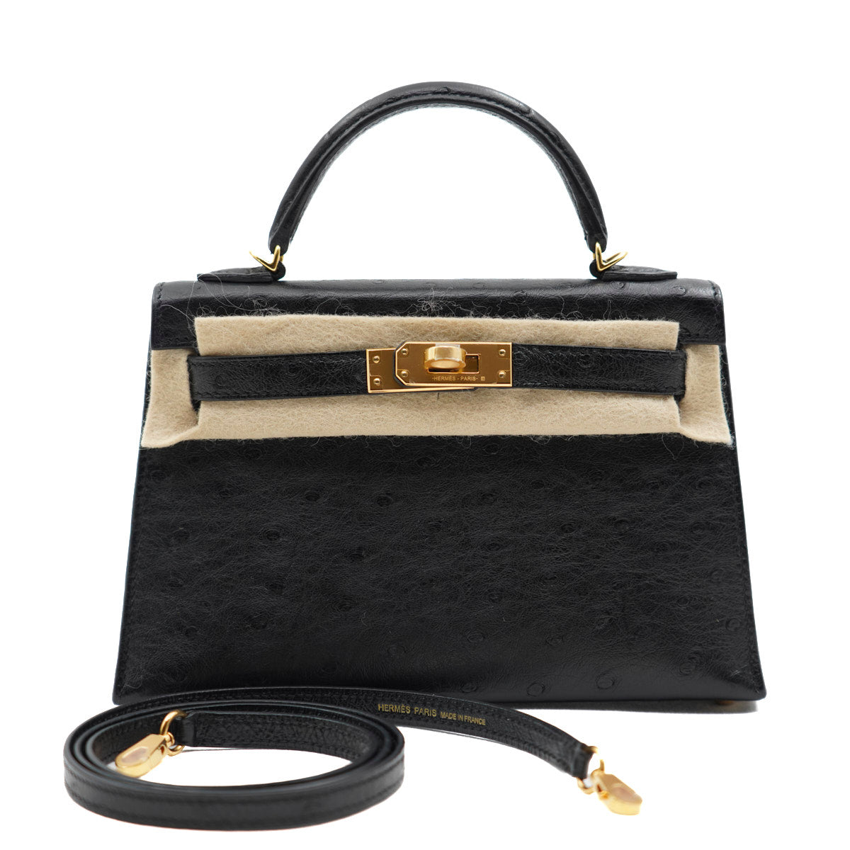 Hermès Mini Kelly Black Ostrich/GHW