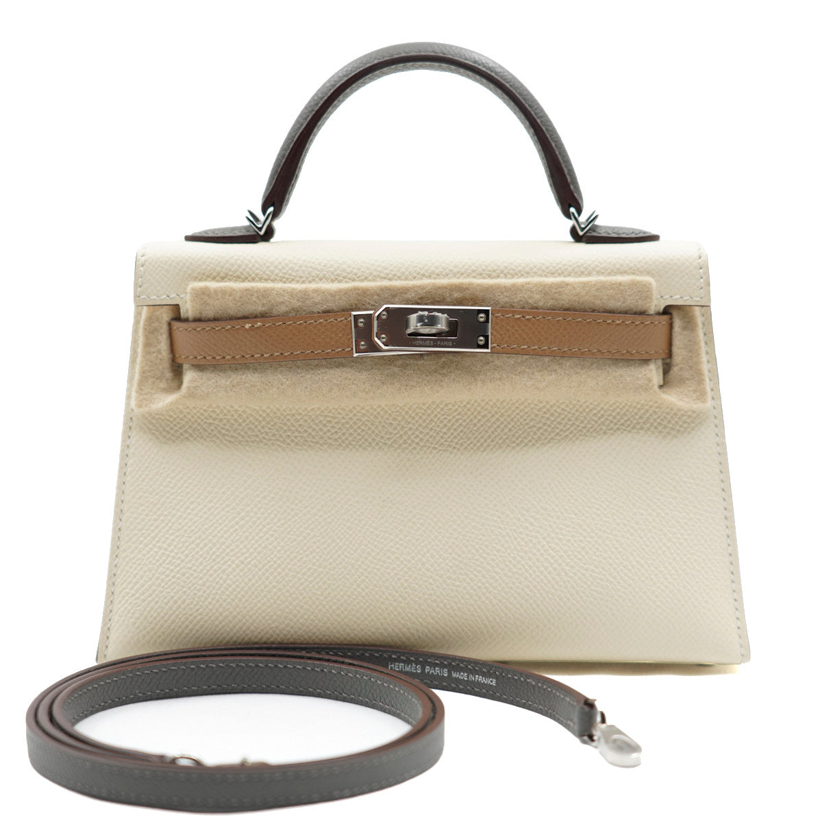 Hermès Mini Kelly Tri-tone Nata/Gris Meyer/Sesame/Epsom/PHW