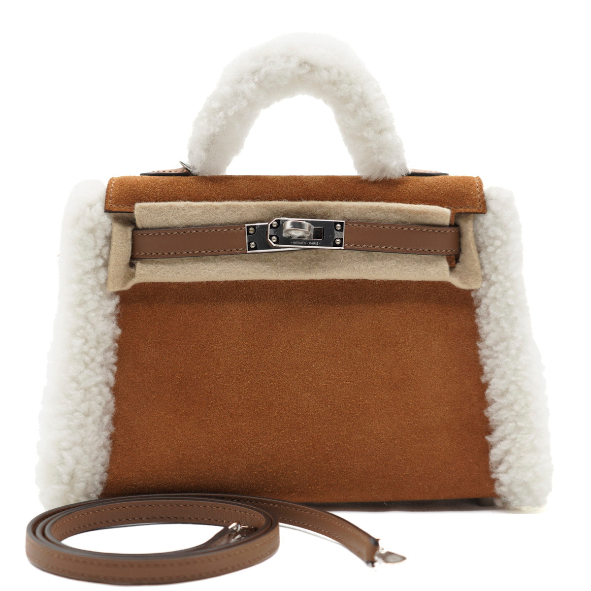Hermès Kelly Mini Teddy Plush Ecru/Alezan/Shearling Chamois/PHW