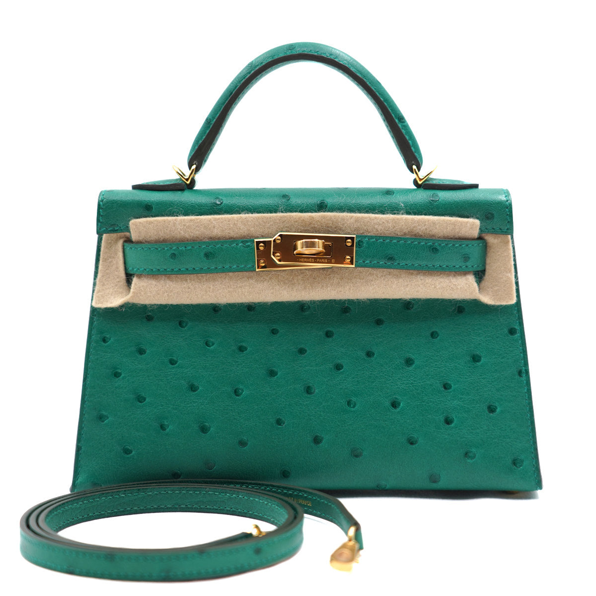 Hermès Mini Kelly Vert Vertigo/Ostrich/GHW