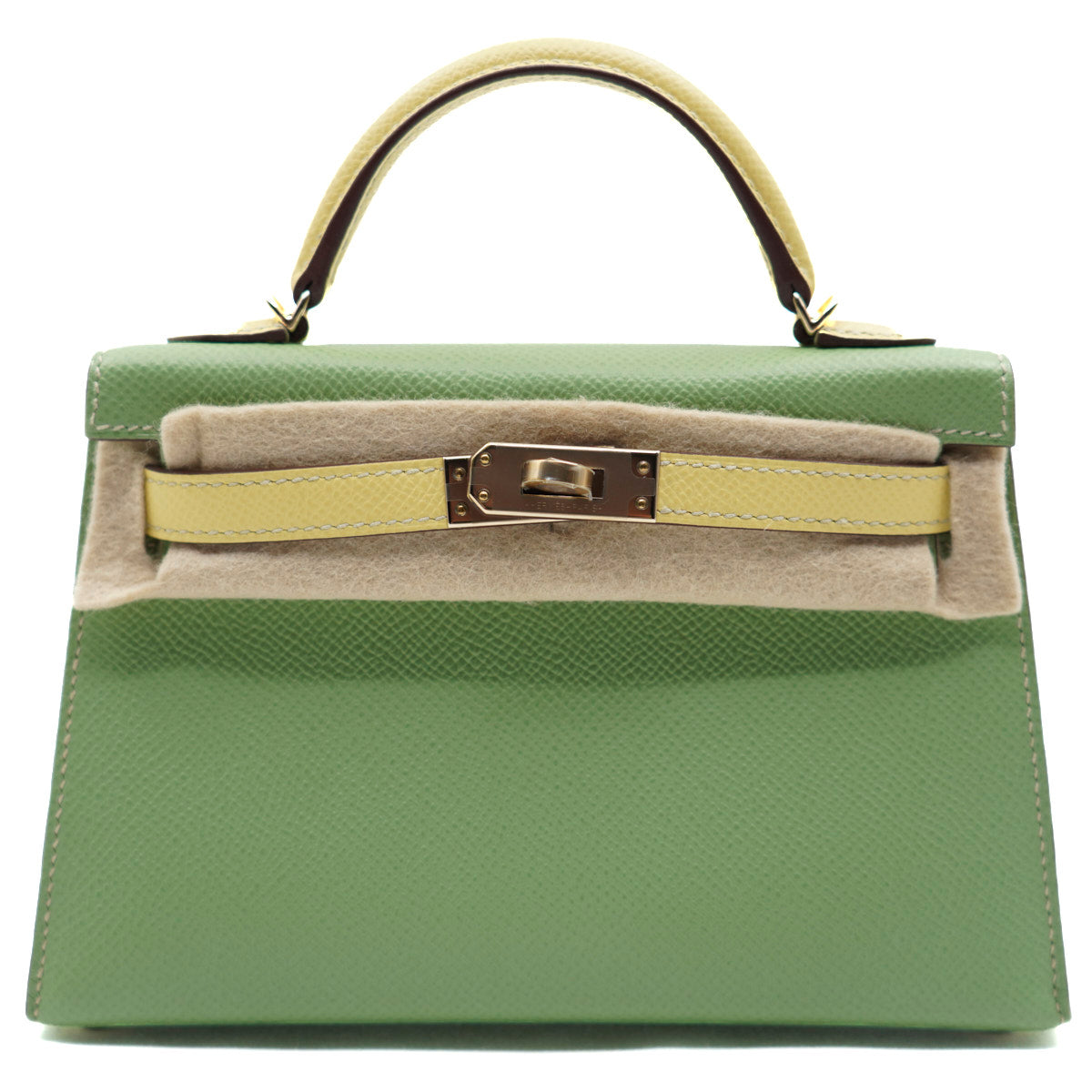 Hermès Mini Kelly Two Tone Vert Criquet/Juane Poussin/ Epsom/ PBHW