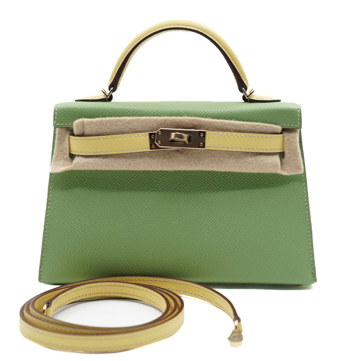 Hermès Mini Kelly Two Tone Vert Criquet/Juane Poussin/ Epsom/ PBHW