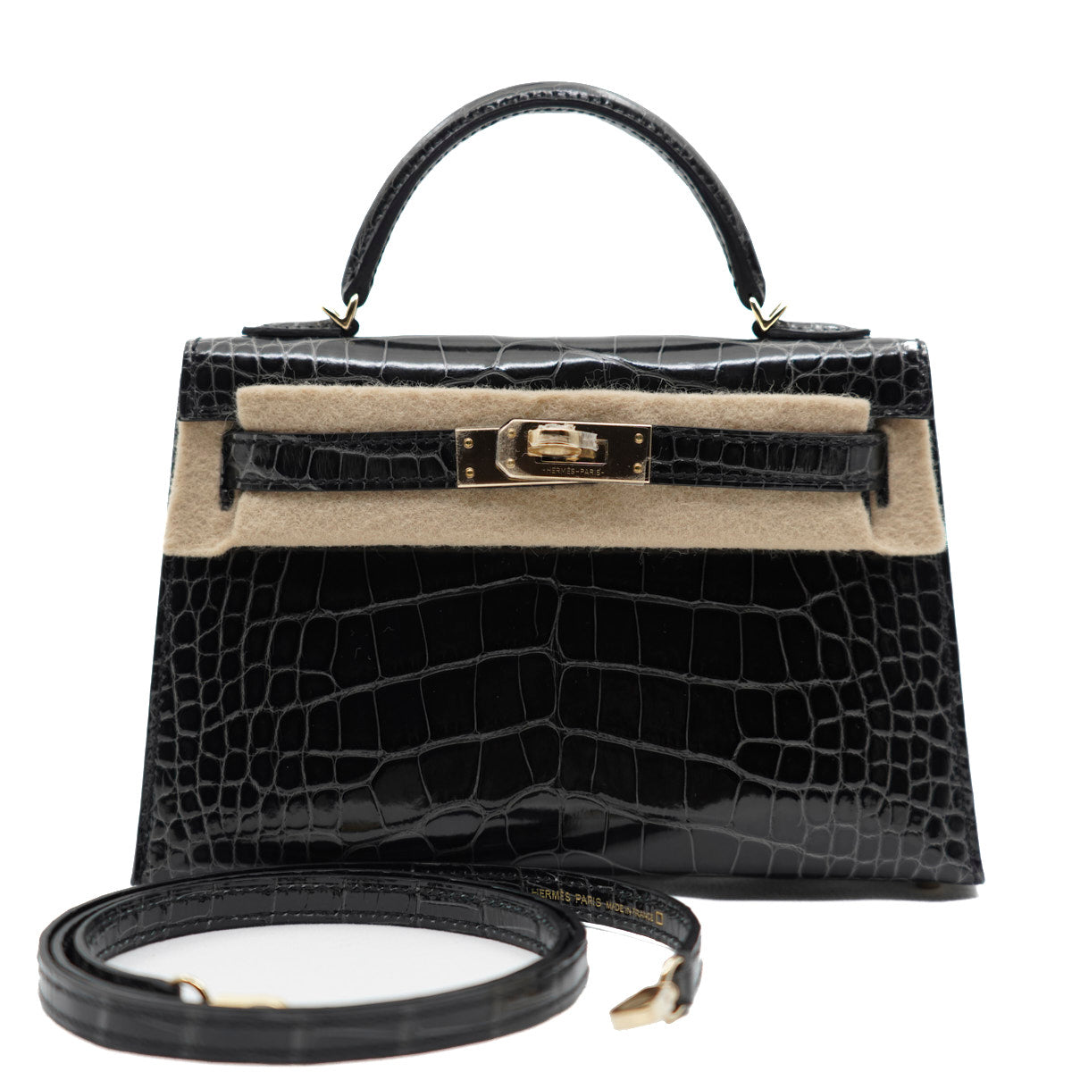 Hermès Mini Kelly Graphite/Shiny Crocodile/PBHW