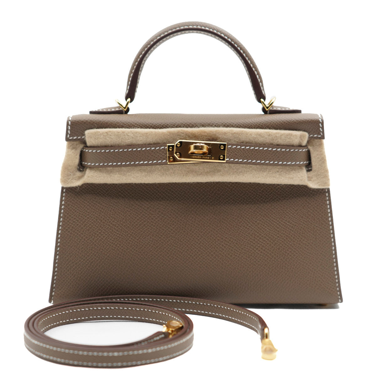 Hermès Mini Kelly Etoupe/Epsom/GHW