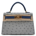 Hermès Mini Kelly Pearl Grey,Iris Blue/Ostrich/GHW K-stamp 2025