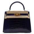 Hermès Kelly28 Shiny Alligator/ Bleu Encre/ Gold Hardware D-stamp 2019