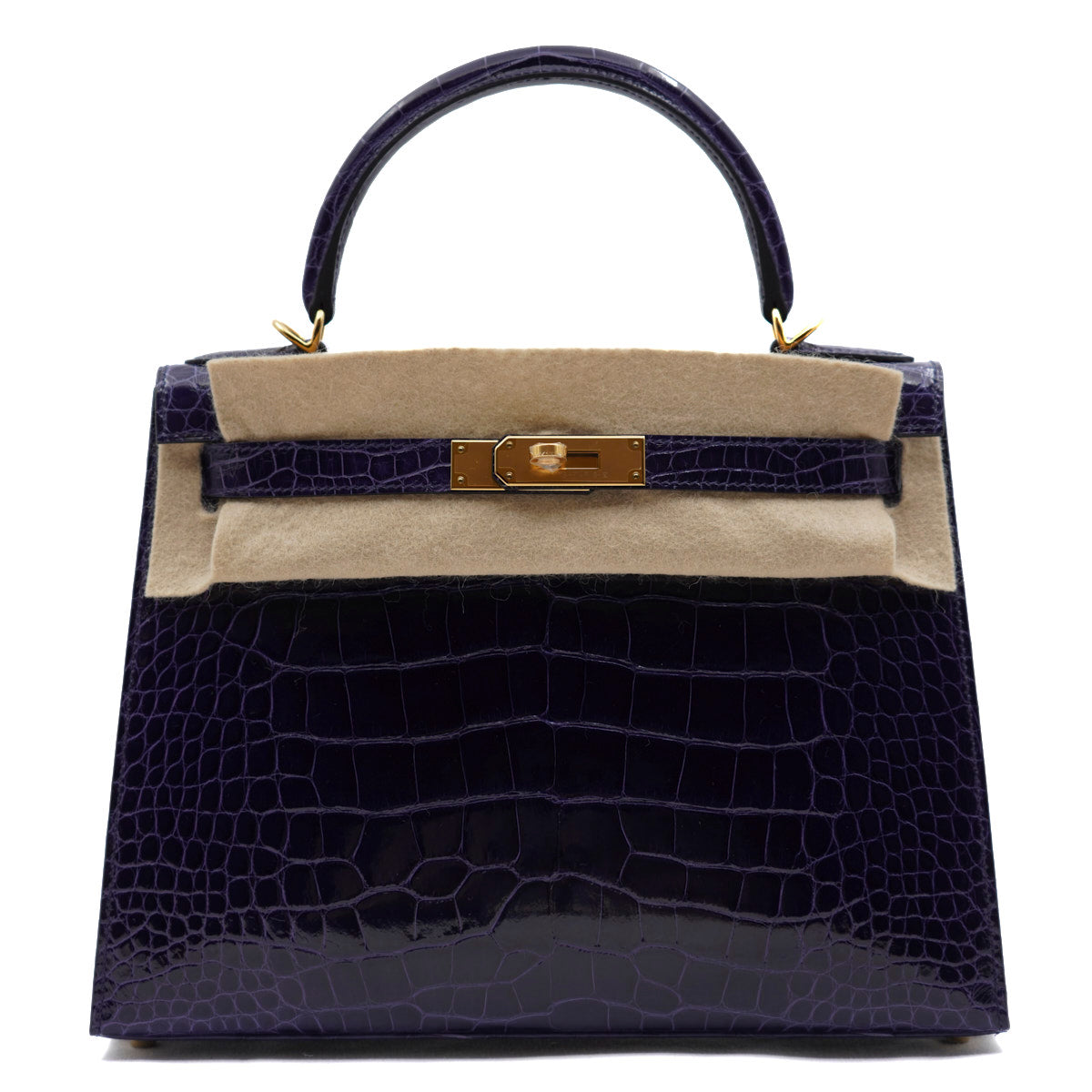 Hermès Kelly28 Shiny Alligator/ Bleu Encre/ Gold Hardware