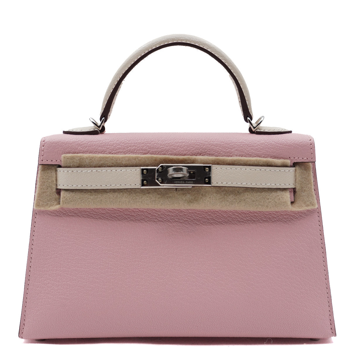 Hermès Mini Kelly Two tone Rose Sakura, Nata/Chevre Mysore/PHW W-stamp 2024