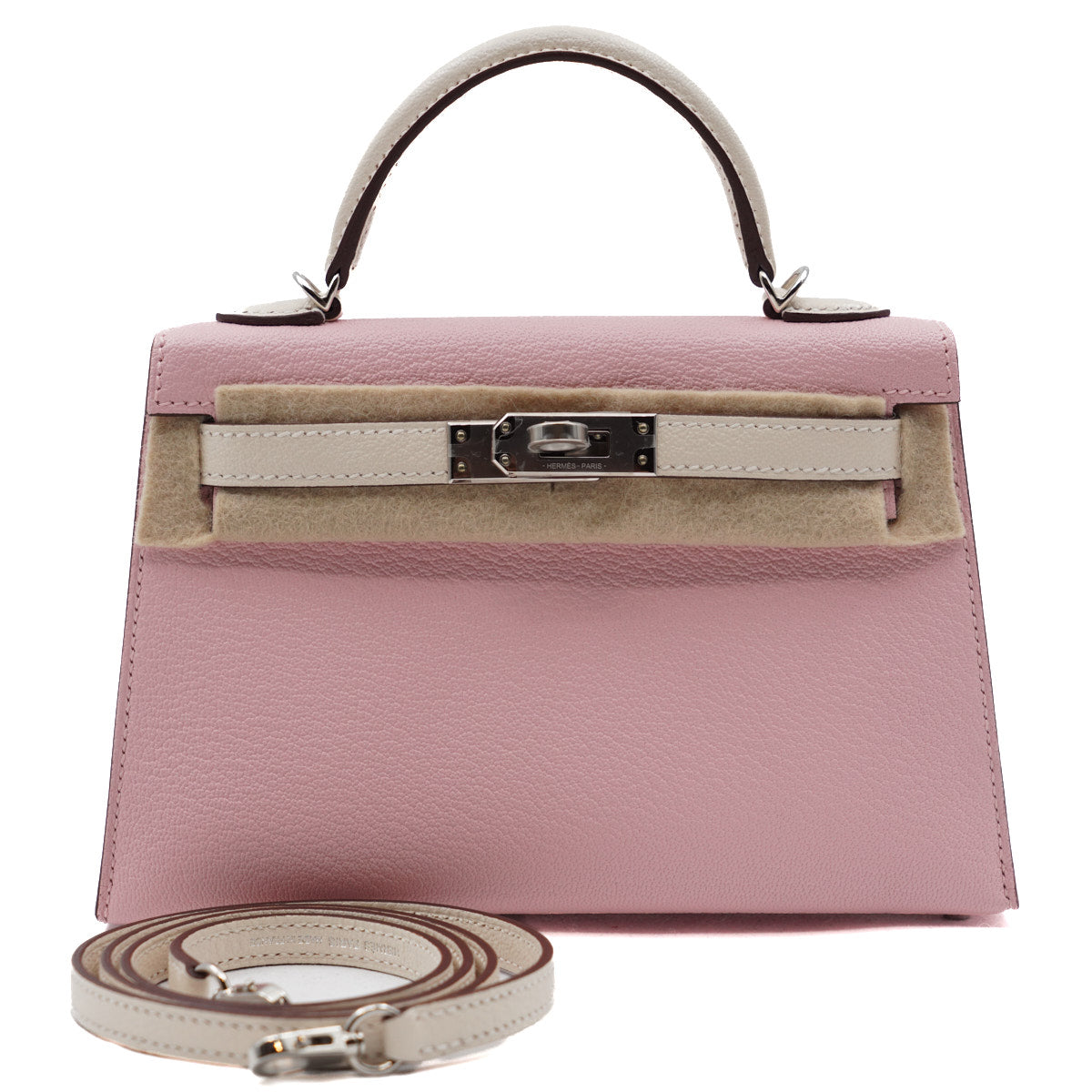 Hermès Mini Kelly Two tone Rose Sakura, Nata/Chevre Mysore/PHW W-stamp 2024