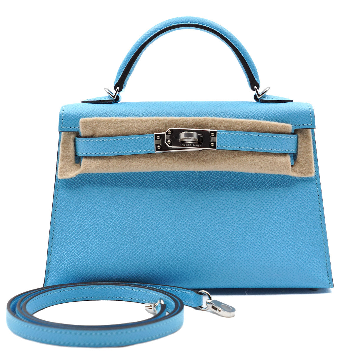 Hermès Mini Kelly Celeste/Epsom/PHW B-stamp 2023