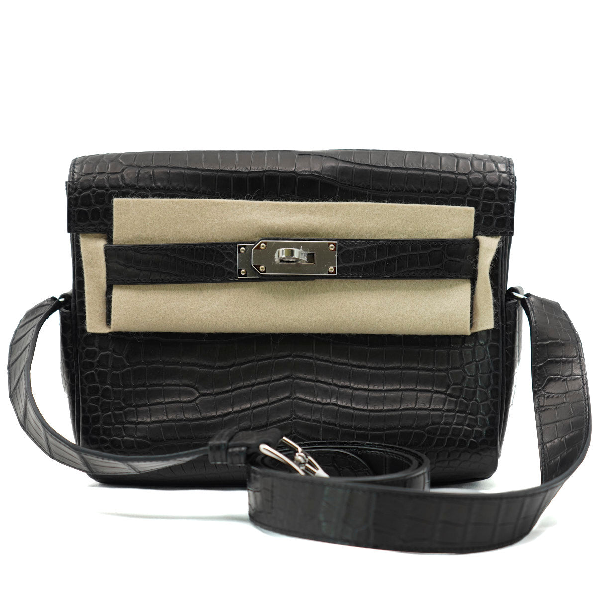 Hermès Kelly Messager Black/Crocodile/PHW