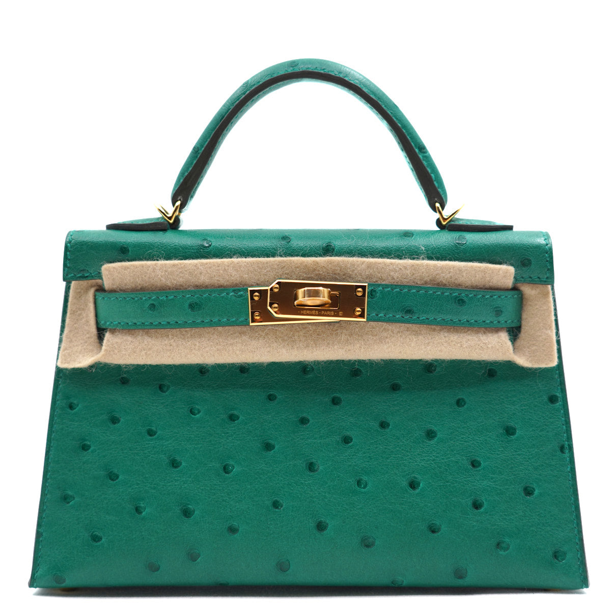 Hermès Mini Kelly Vert Vertigo/Ostrich/GHW