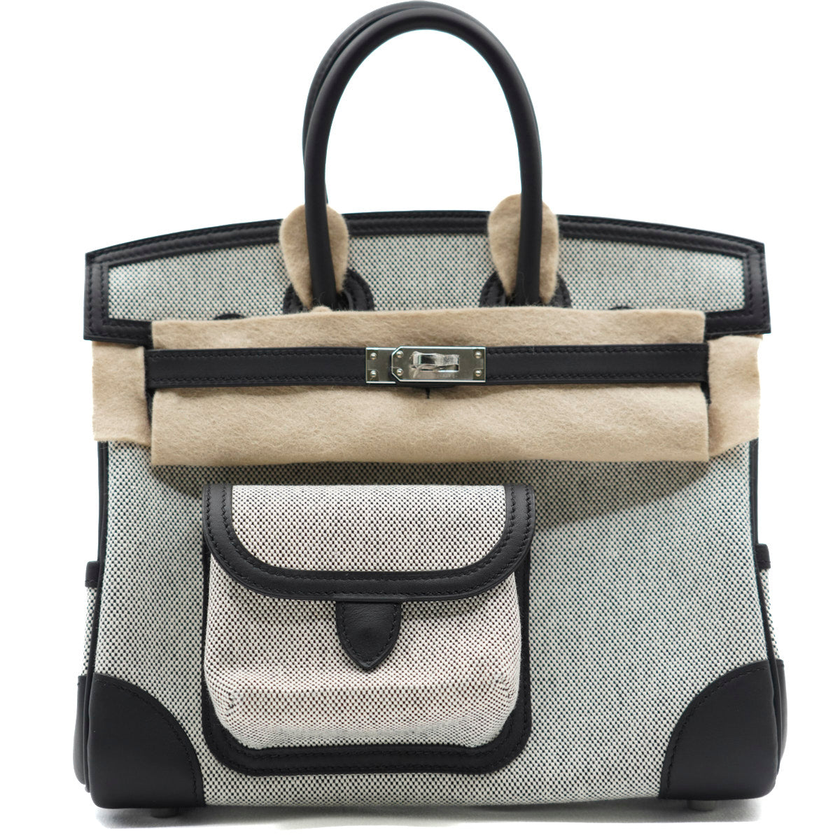 Hermès Birkin25 Black/Cargo Ecru Toile/Swift/PHW