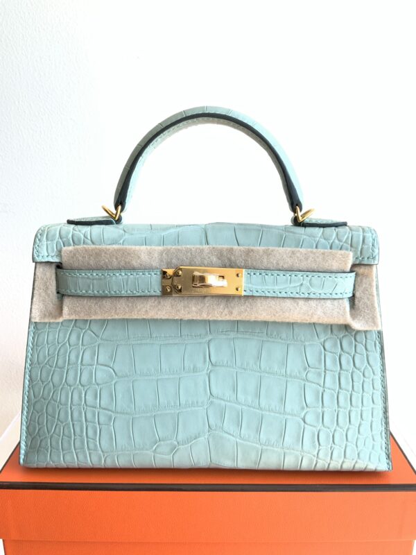 Mini Kelly Vert D'Eau/Crocodile/Gold Hardware