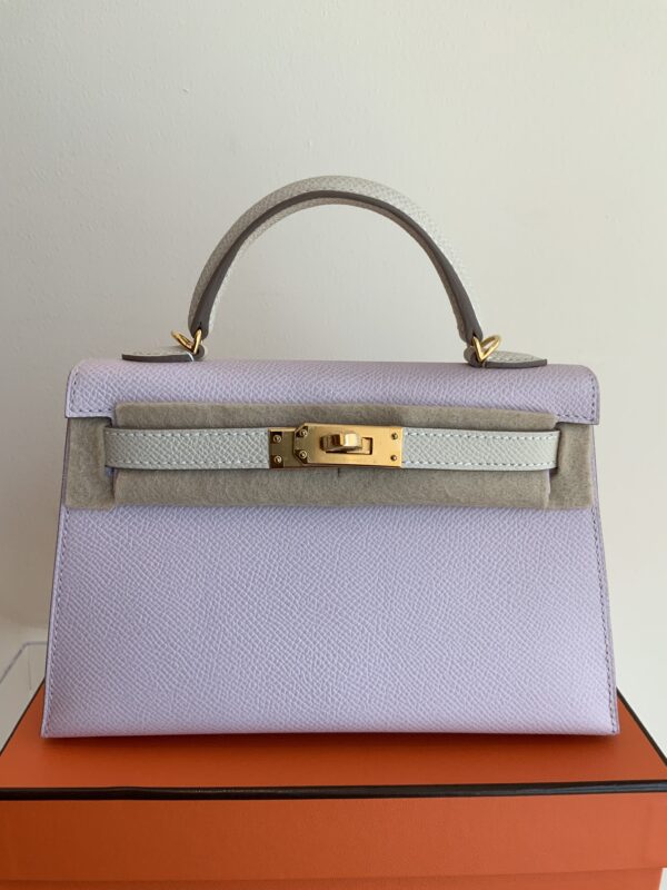 Mini Kelly Two tone Mauve Pale/Craie/Epsom/Gold hardware